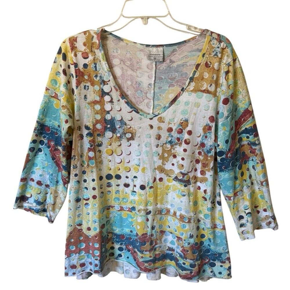 CMC Color Me Cotton Abstract Digital Print Knit Shirt Women's L USA Made